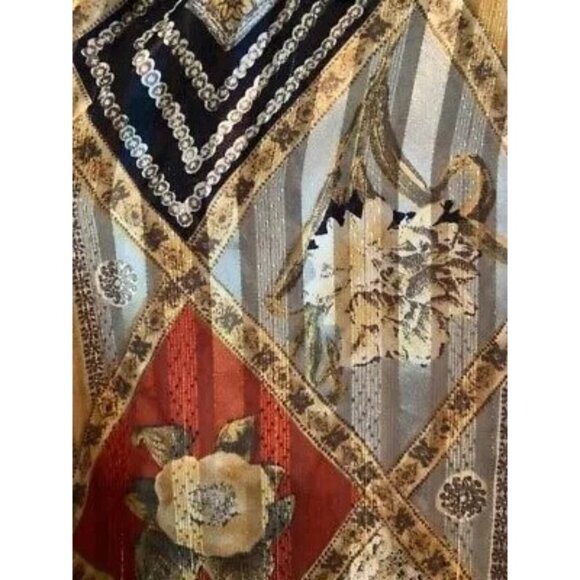 Vintage Tess M Long Sleeve Geometric Floral Button-Up Blouse NWOT - Picture 3 of 4